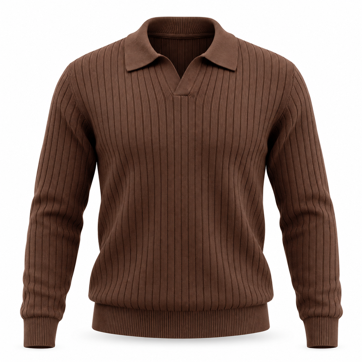 Langham Ribbed Open-Collar Polo Jumper