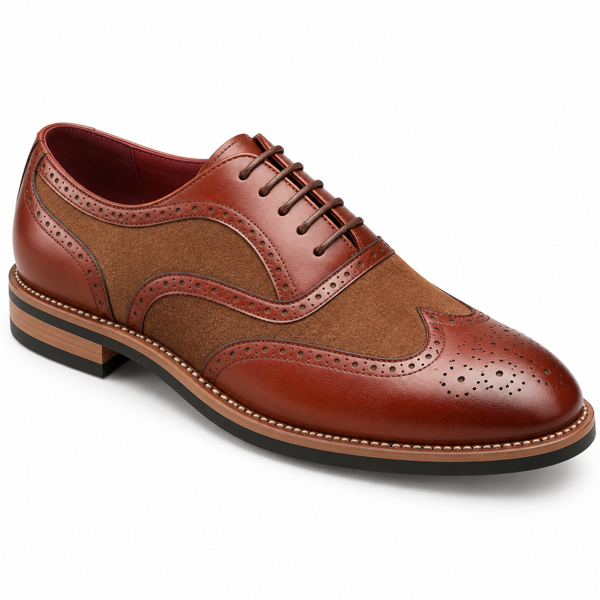 Leather & Textile Brogue Derby Shoes