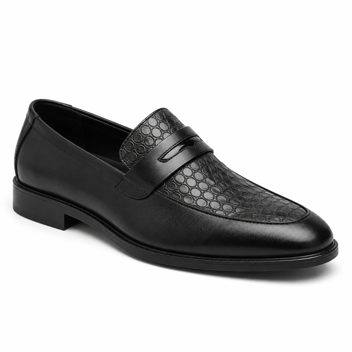 Textured Leather Penny Loafers