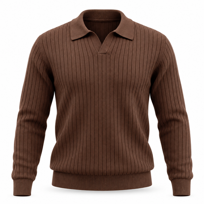 Langham Ribbed Open-Collar Polo Jumper