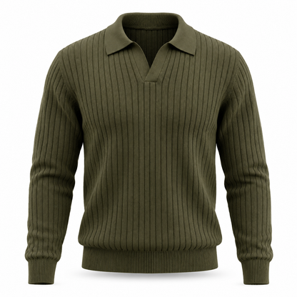 Langham Ribbed Open-Collar Polo Jumper
