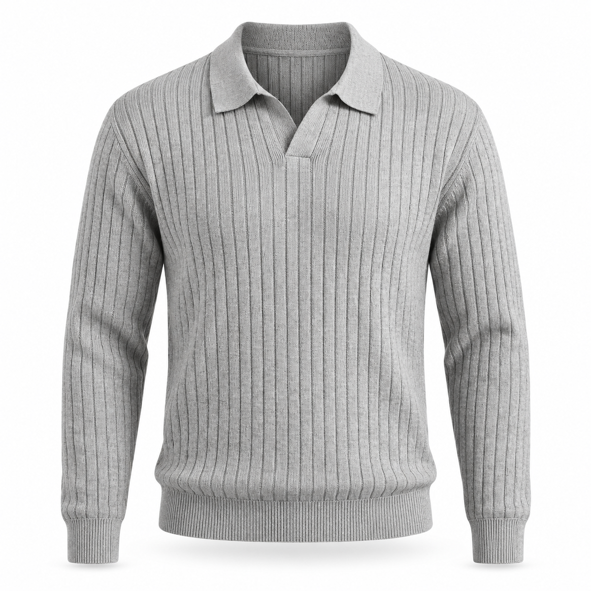 Langham Ribbed Open-Collar Polo Jumper