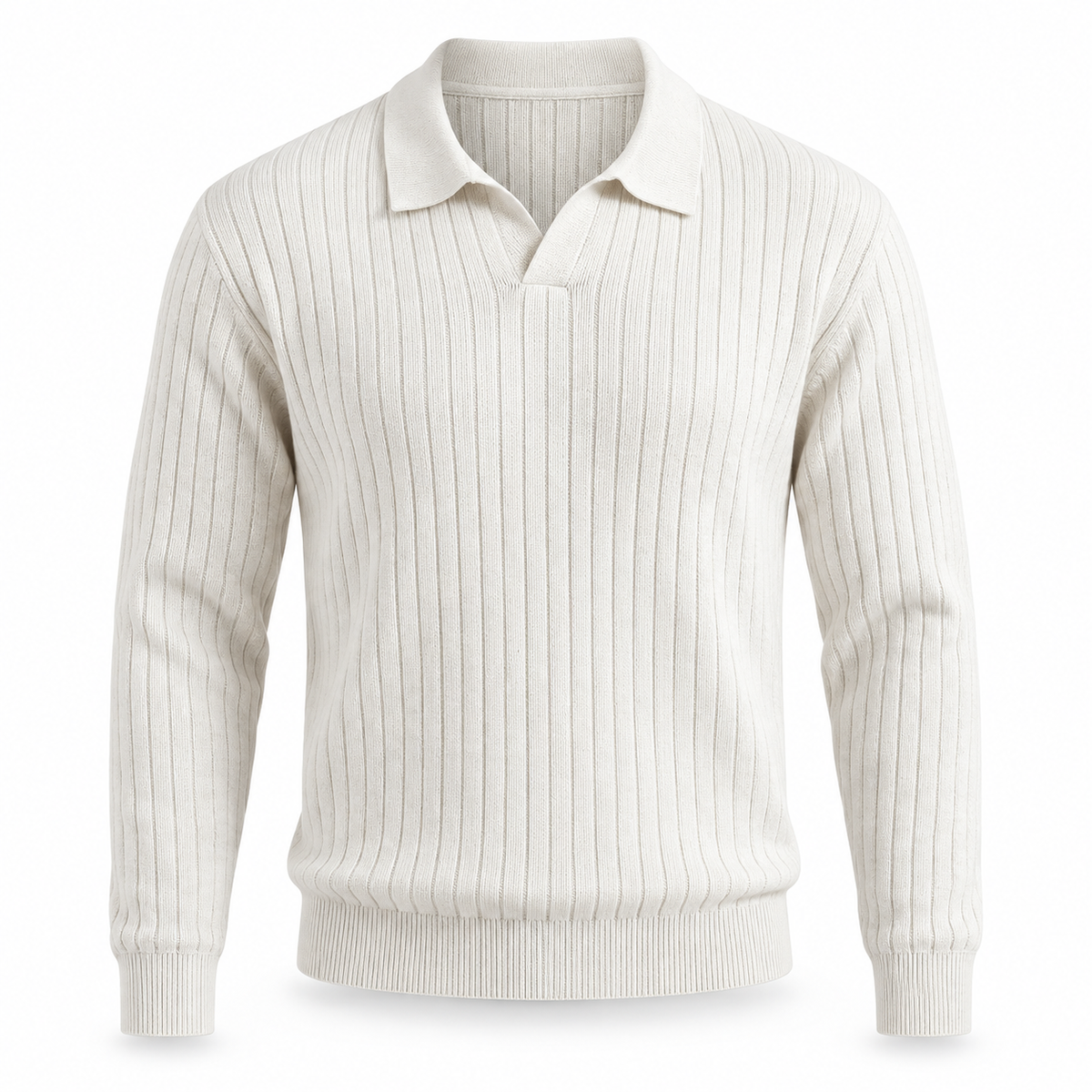 Langham Ribbed Open-Collar Polo Jumper