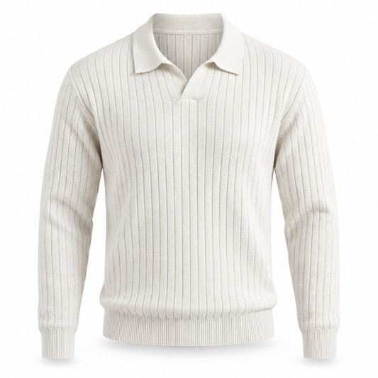 Langham Ribbed Open-Collar Polo Jumper