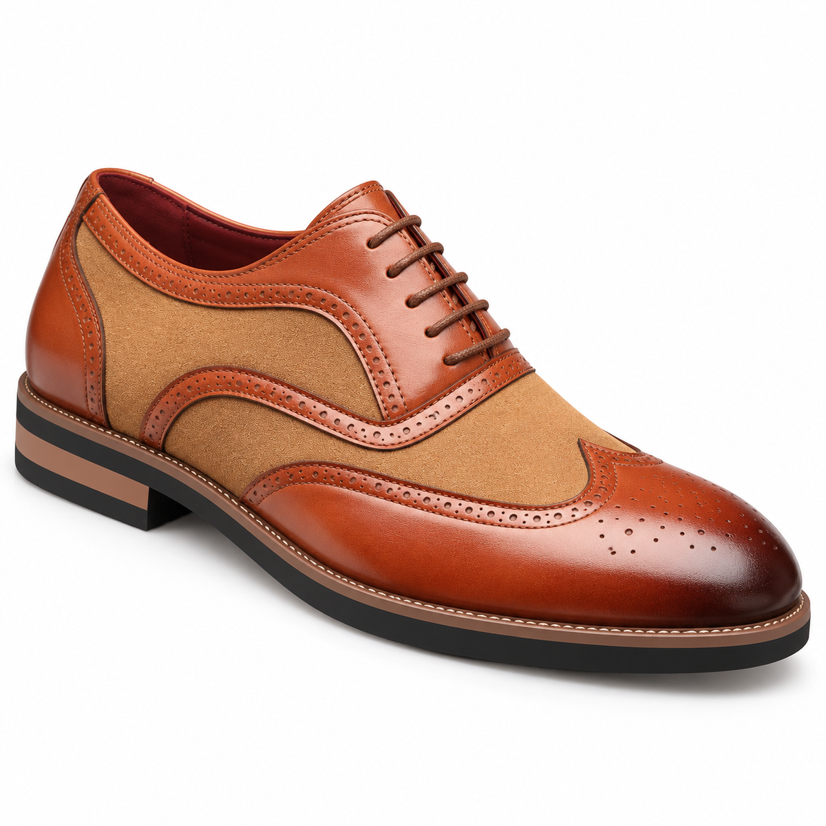 Leather & Textile Brogue Derby Shoes
