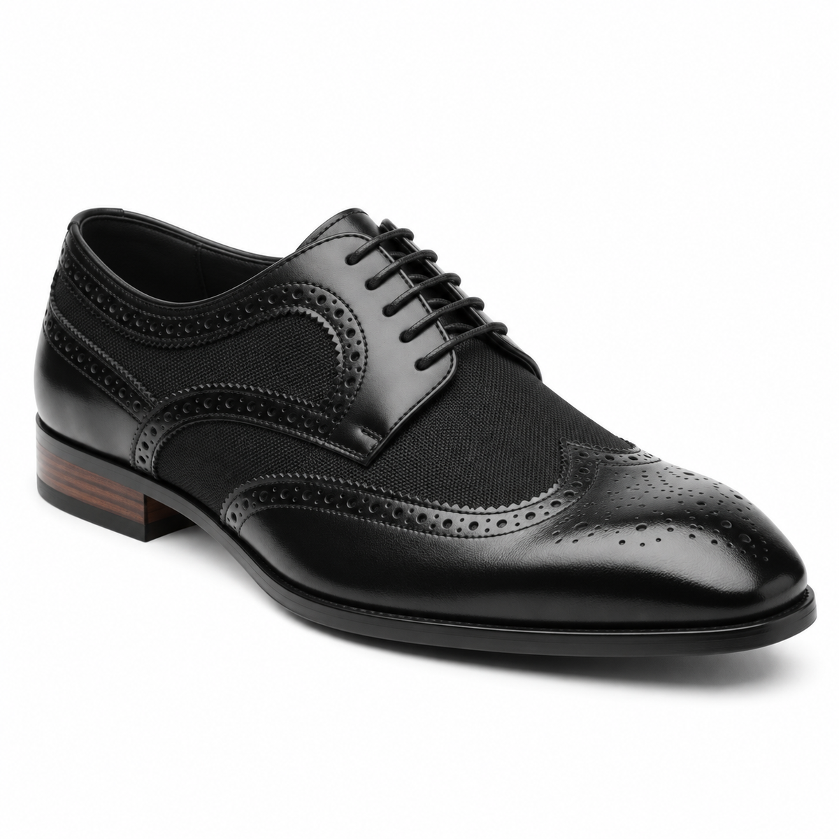 Leather & Textile Brogue Derby Shoes