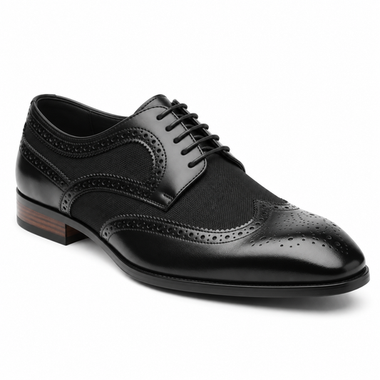 Leather & Textile Brogue Derby Shoes