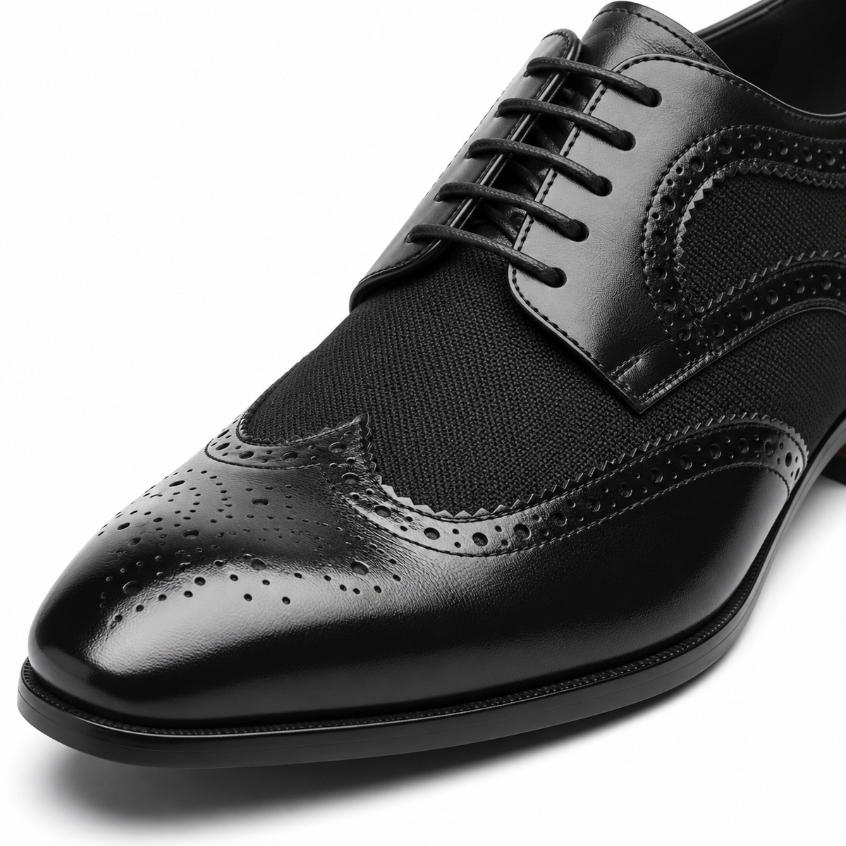 Leather & Textile Brogue Derby Shoes