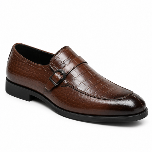 Croc-Embossed Leather Buckle Loafers