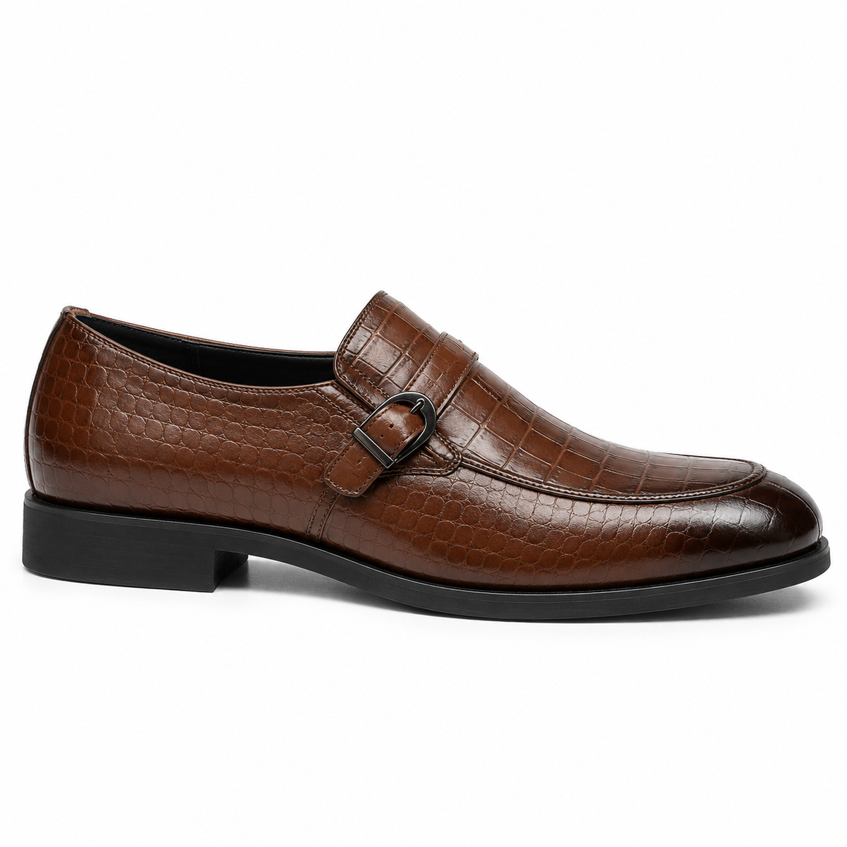 Croc-Embossed Leather Buckle Loafers