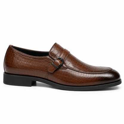 Croc-Embossed Leather Buckle Loafers
