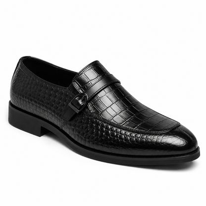 Croc-Embossed Leather Buckle Loafers