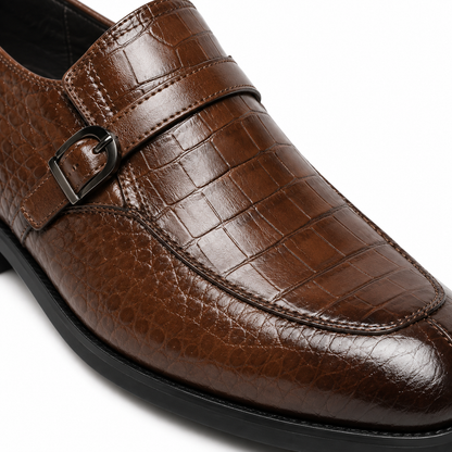 Croc-Embossed Leather Buckle Loafers