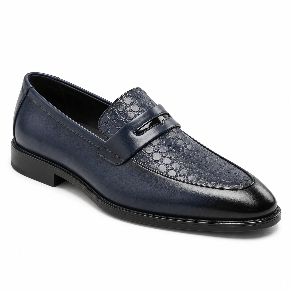 Textured Leather Penny Loafers