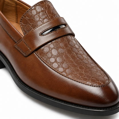 Textured Leather Penny Loafers